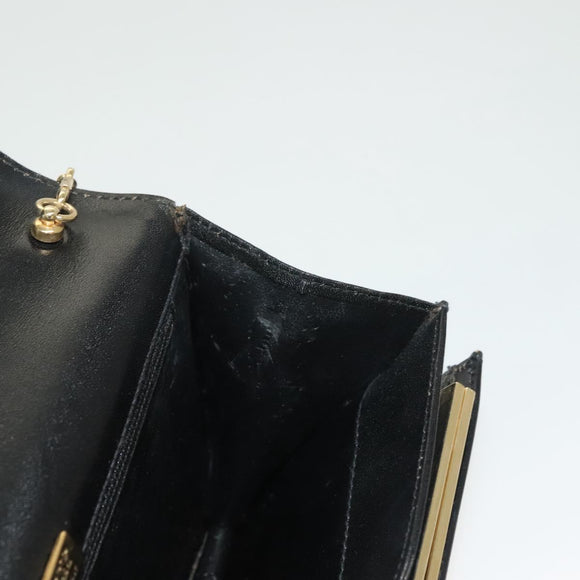 BALLY Wallet Chain Shoulder Bag Leather Gold Black Auth BA3241