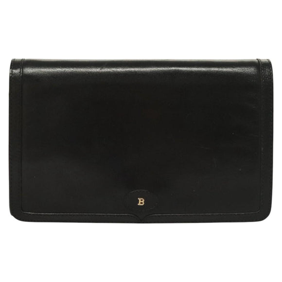 BALLY Wallet Chain Shoulder Bag Leather Gold Black Auth BA3241