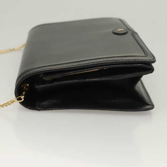 BALLY Wallet Chain Shoulder Bag Leather Gold Black Auth BA3241