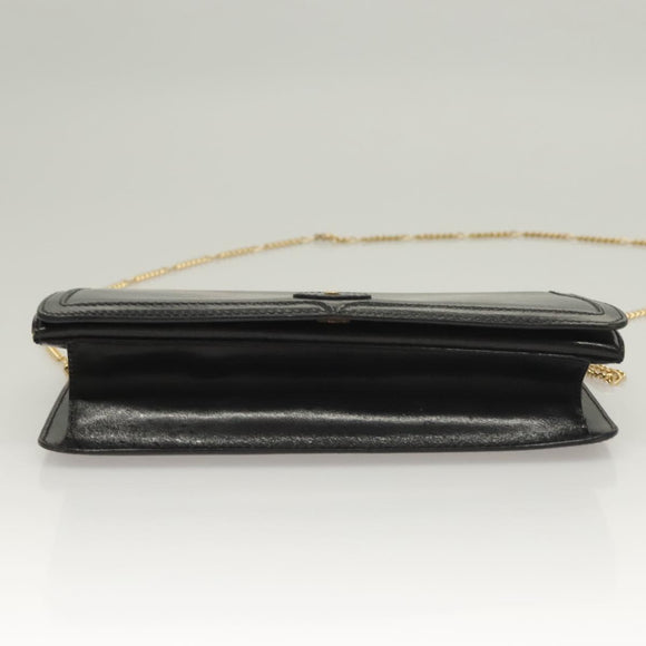 BALLY Wallet Chain Shoulder Bag Leather Gold Black Auth BA3241
