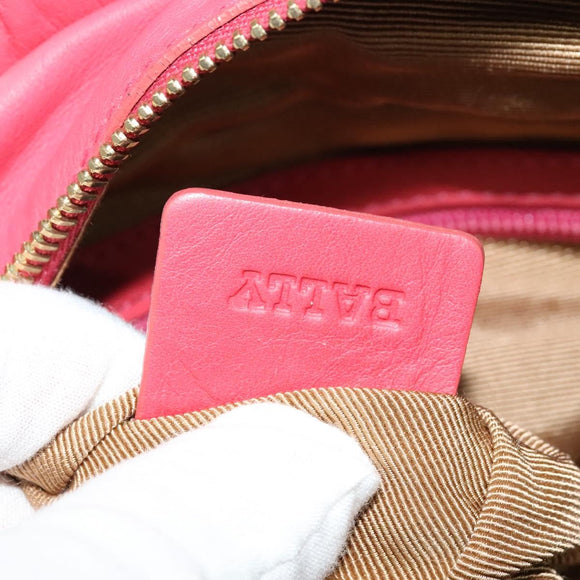 BALLY Hand Bag Leather Pink Gold Auth BA3242