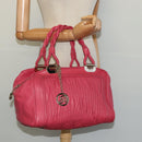 BALLY Hand Bag Leather Pink Gold Auth BA3242-22