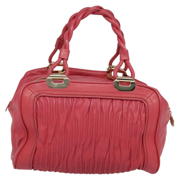 BALLY Hand Bag Leather Pink Gold Auth BA3242