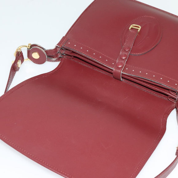CARTIER Must Line Shoulder Bag Leather Bordeaux Gold Auth BA3243