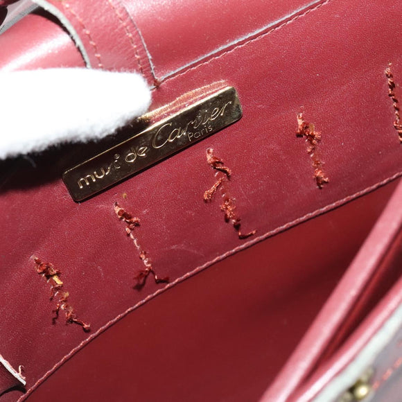CARTIER Must Line Shoulder Bag Leather Bordeaux Gold Auth BA3243