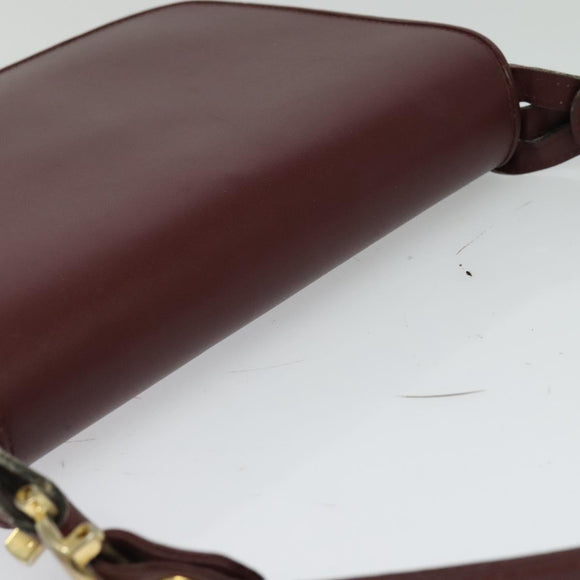 CARTIER Must Line Shoulder Bag Leather Bordeaux Gold Auth BA3243