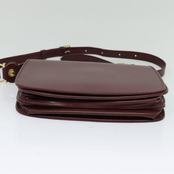 CARTIER Must Line Shoulder Bag Leather Bordeaux Gold Auth BA3243