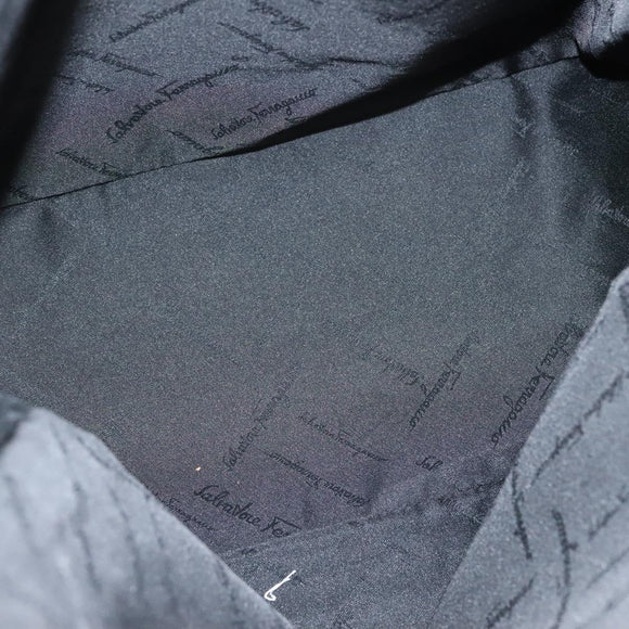 Salvatore Ferragamo Gancini Hand Bag Canvas Navy Gold Auth BA3244