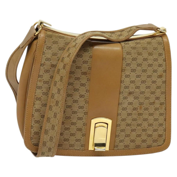 GUCCI Micro GG Canvas Shoulder Bag Beige Gold Auth BA3245