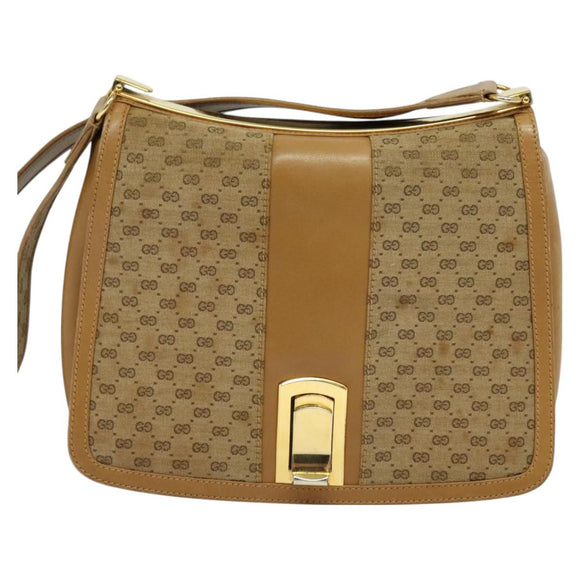 GUCCI Micro GG Canvas Shoulder Bag Beige Gold Auth BA3245