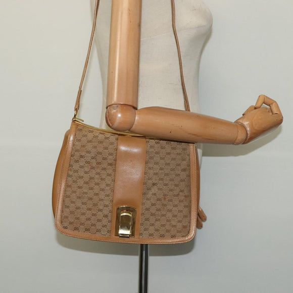 GUCCI Micro GG Canvas Shoulder Bag Beige Gold Auth BA3245