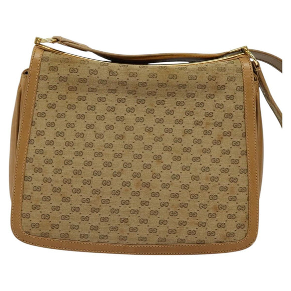 GUCCI Micro GG Canvas Shoulder Bag Beige Gold Auth BA3245