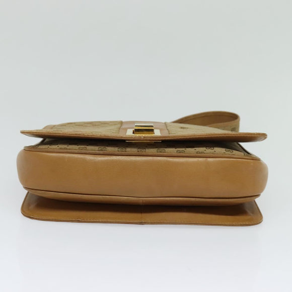 GUCCI Micro GG Canvas Shoulder Bag Beige Gold Auth BA3245