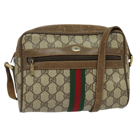 GUCCI GG Supreme Web Sherry Line Shoulder Bag PVC Beige 56 02 004 Auth BA3247