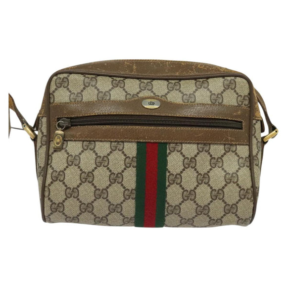 GUCCI GG Supreme Web Sherry Line Shoulder Bag PVC Beige 56 02 004 Auth BA3247