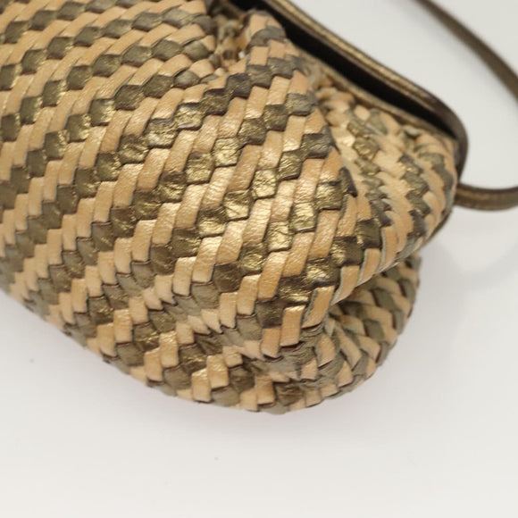 FENDI Shoulder Bag Leather Gold Auth BA3251