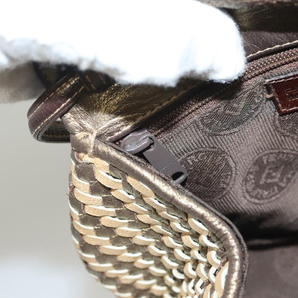 FENDI Shoulder Bag Leather Gold Auth BA3251