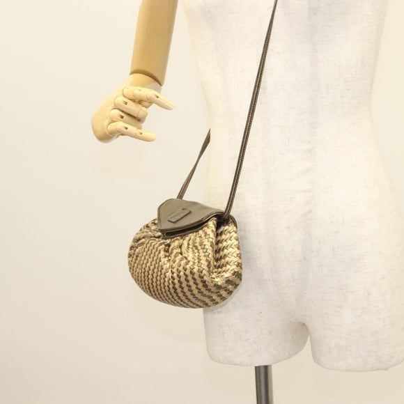 FENDI Shoulder Bag Leather Gold Auth BA3251