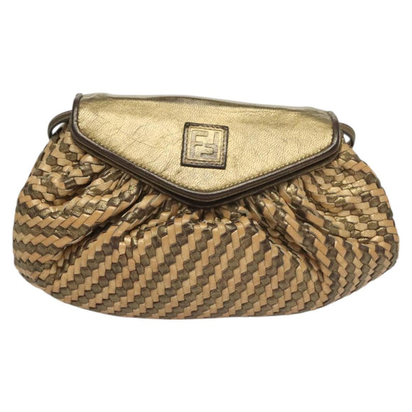 FENDI Shoulder Bag Leather Gold Auth BA3251