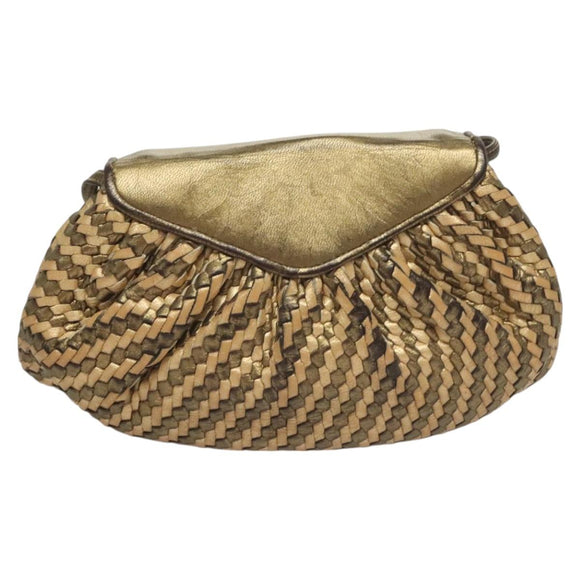 FENDI Shoulder Bag Leather Gold Auth BA3251