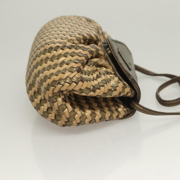 FENDI Shoulder Bag Leather Gold Auth BA3251