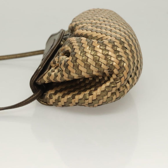 FENDI Shoulder Bag Leather Gold Auth BA3251