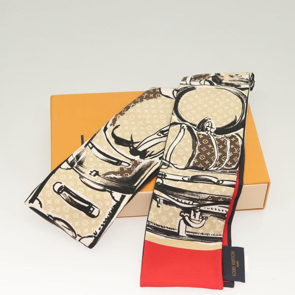 LOUIS VUITTON Bandeau Trunk Scarf Silk Beige M73964 LV Auth BA3263