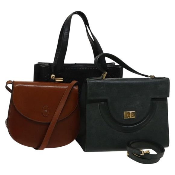 BALLY Quilted Bag Leather 3Set Green Black Brown Auth BA3270