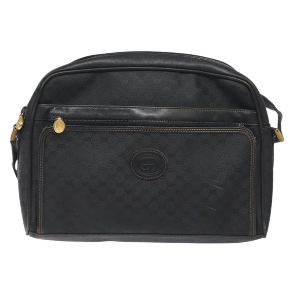 GUCCI Micro GG Supreme Shoulder Bag PVC Black Gold 001 22 1053 Auth BA3301