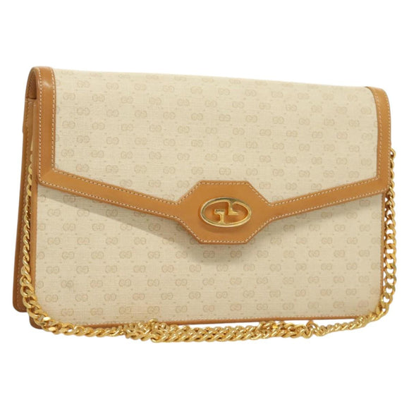 GUCCI Micro GG Supreme Chain Shoulder Bag PVC White Gold Auth BA3303