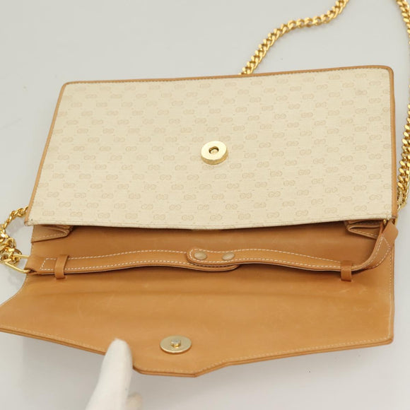 GUCCI Micro GG Supreme Chain Shoulder Bag PVC White Gold Auth BA3303