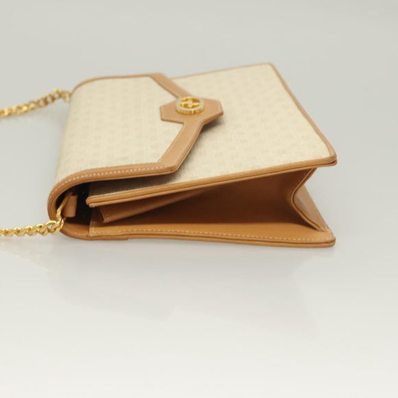 GUCCI Micro GG Supreme Chain Shoulder Bag PVC White Gold Auth BA3303