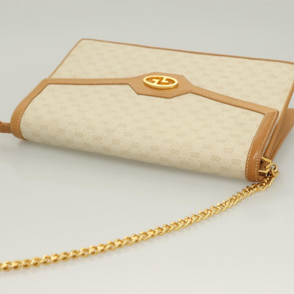 GUCCI Micro GG Supreme Chain Shoulder Bag PVC White Gold Auth BA3303