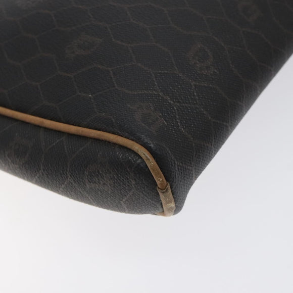 Christian Dior Honeycomb Canvas Shoulder Bag PVC Leather Black Gold Auth BA3305