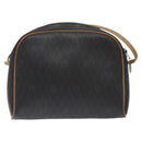 Christian Dior Honeycomb Canvas Shoulder Bag PVC Leather Black Gold Auth BA3305-2