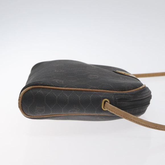 Christian Dior Honeycomb Canvas Shoulder Bag PVC Leather Black Gold Auth BA3305