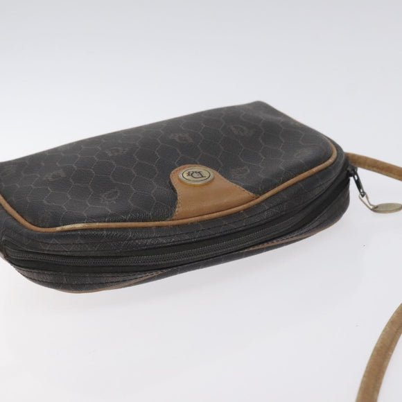 Christian Dior Honeycomb Canvas Shoulder Bag PVC Leather Black Gold Auth BA3305