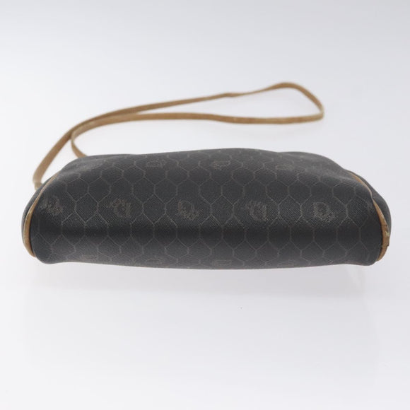 Christian Dior Honeycomb Canvas Shoulder Bag PVC Leather Black Gold Auth BA3305