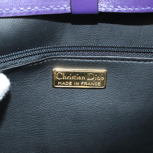 Christian Dior Hand Bag Leather 2way Gold Purple gray Auth BA3306