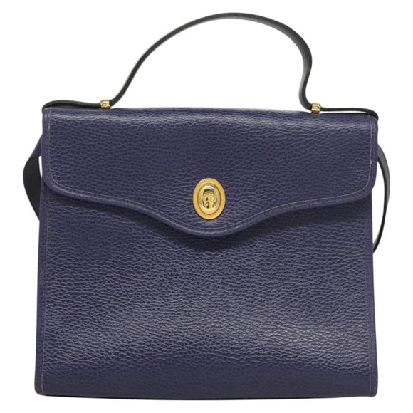 Christian Dior Hand Bag Leather 2way Gold Purple gray Auth BA3306