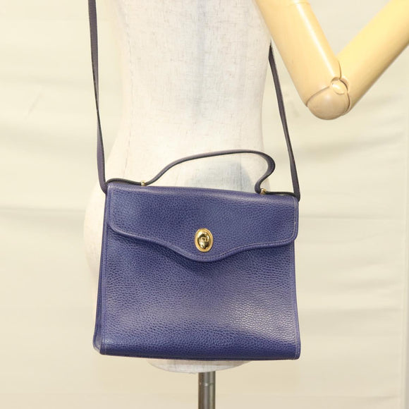 Christian Dior Hand Bag Leather 2way Gold Purple gray Auth BA3306
