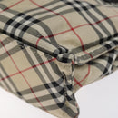 BURBERRY Nova Check Blue Label Hand Bag Nylon Beige Silver Auth BA3308-9
