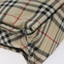 BURBERRY Nova Check Blue Label Hand Bag Nylon Beige Silver Auth BA3308-14