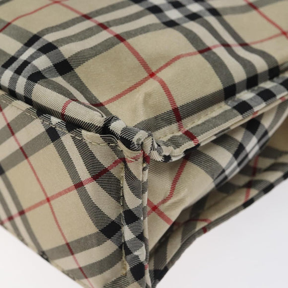 BURBERRY Nova Check Blue Label Hand Bag Nylon Beige Silver Auth BA3308