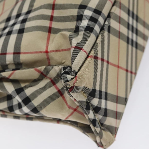 BURBERRY Nova Check Blue Label Hand Bag Nylon Beige Silver Auth BA3308