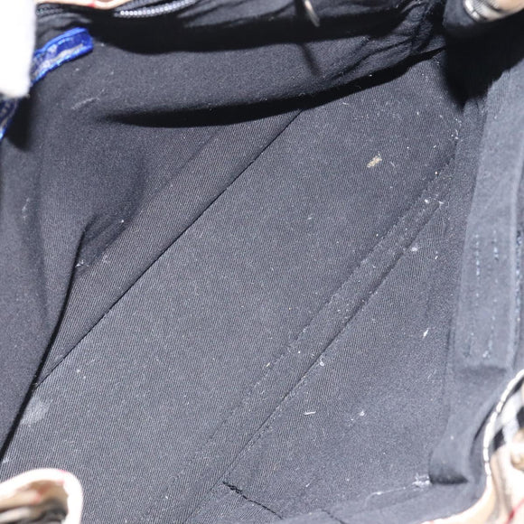 BURBERRY Nova Check Blue Label Hand Bag Nylon Beige Silver Auth BA3308