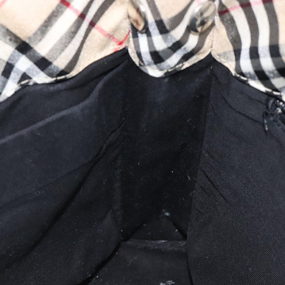 BURBERRY Nova Check Blue Label Hand Bag Nylon Beige Silver Auth BA3308