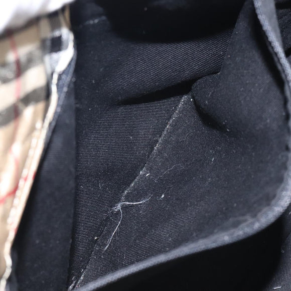 BURBERRY Nova Check Blue Label Hand Bag Nylon Beige Silver Auth BA3308