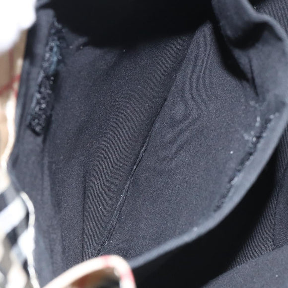 BURBERRY Nova Check Blue Label Hand Bag Nylon Beige Silver Auth BA3308