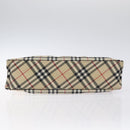 BURBERRY Nova Check Blue Label Hand Bag Nylon Beige Silver Auth BA3308-5